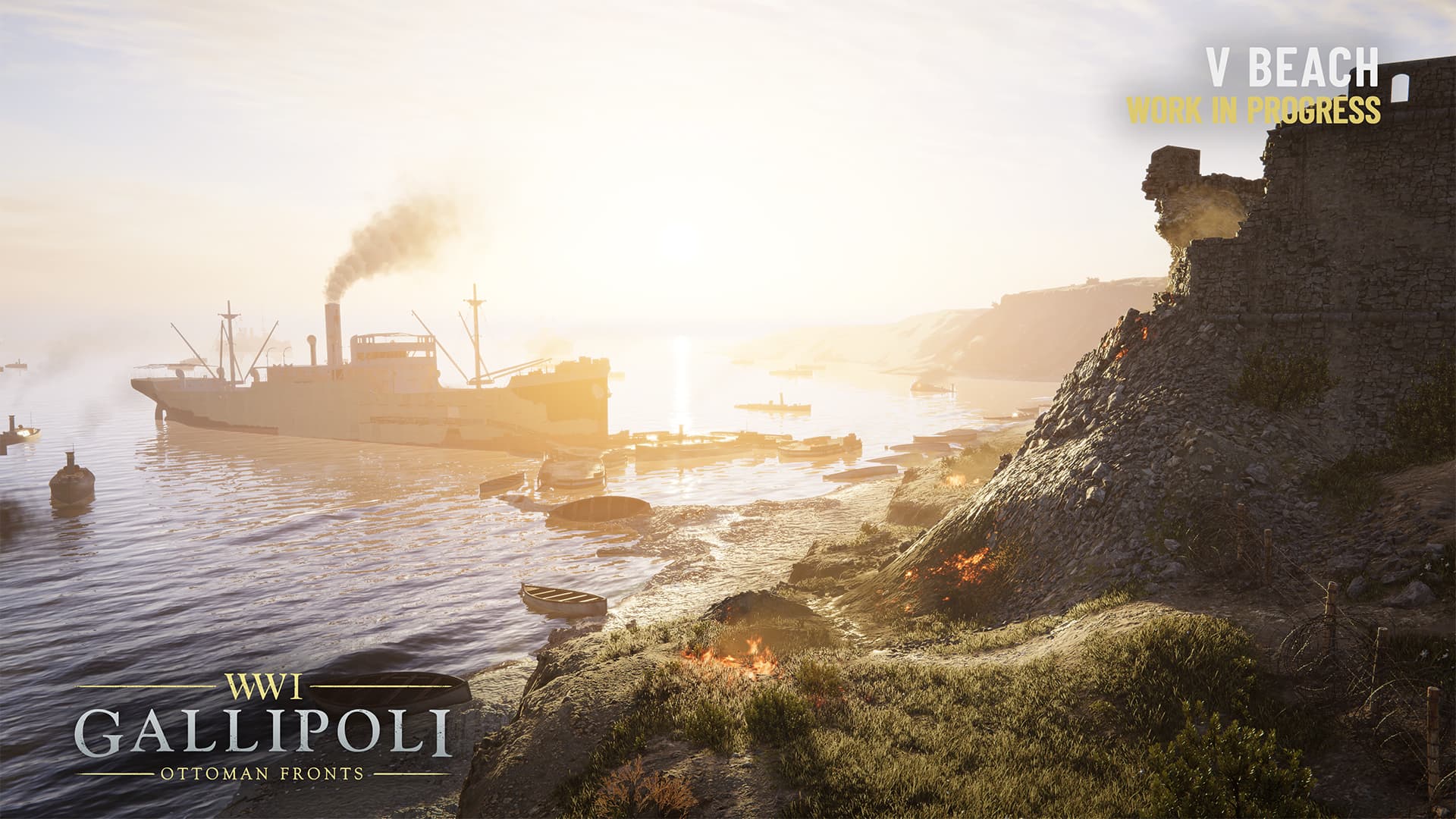 Gallipoli V Beach shoreline, River Clyde and Cape Helles fortifications